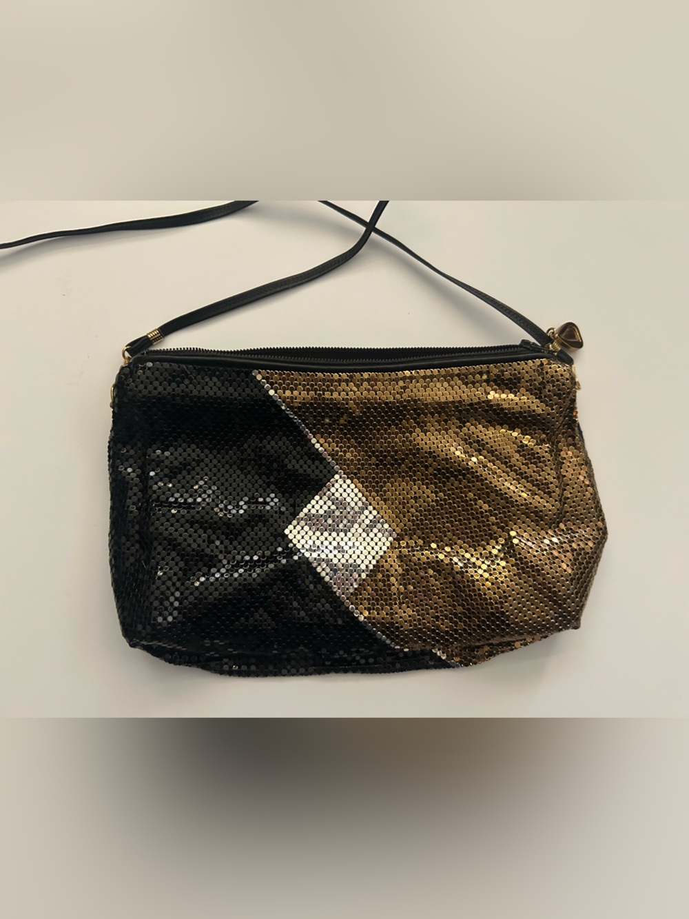 Authentic Vintage Whiting & Davis Two-Tone Black & Gold Crossbody Bag
